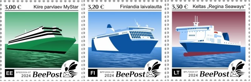 Estonia Finland Lithuania 2024 Ships Baltic ferries Definitives BeePost set of 3 stamps MNH - Image 1
