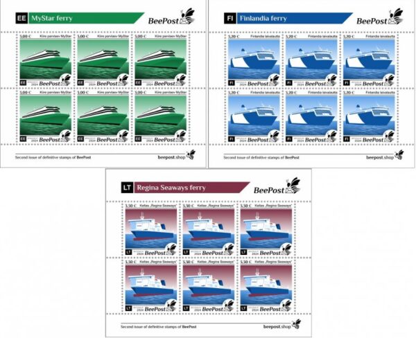 Estonia Finland Lithuania 2024 Ships Baltic ferries Definitives BeePost set of 3 sheetlets MNH
