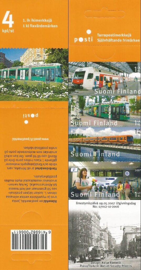 Finland 2007 Rail transport Helsinki Tram metro train set of 4 stamps in booklet MNH