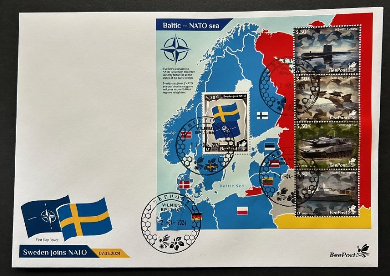 Lithuania Litauen Lituanie 2024 Baltic - NATO sea Sweden joins NATO BeePost block FDC - Image 1