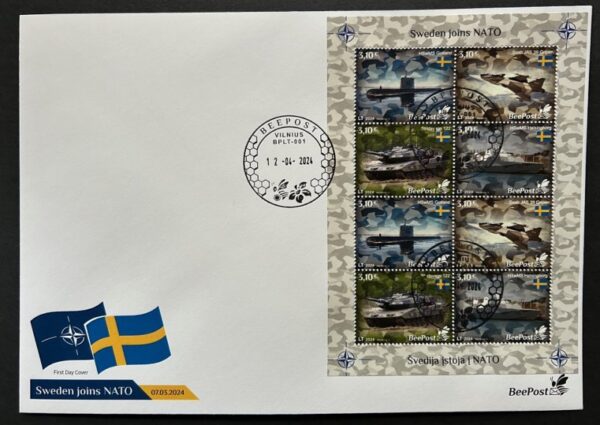Lithuania Litauen Lituanie 2024 Baltic - NATO sea Sweden joins NATO tank submarine warship airplane BeePost sheetlet FDC