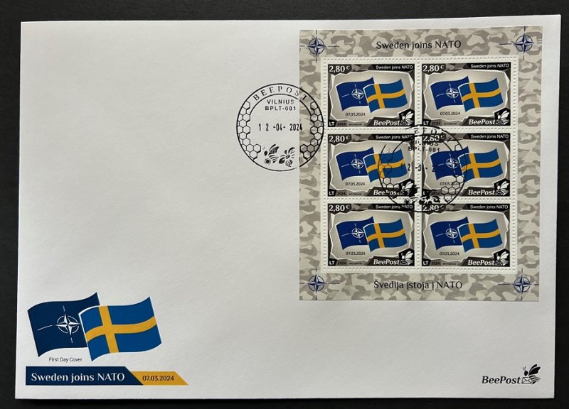 Lithuania Litauen Lituanie 2024 Baltic - NATO sea Sweden joins NATO Flags BeePost sheetlet FDC - Image 1