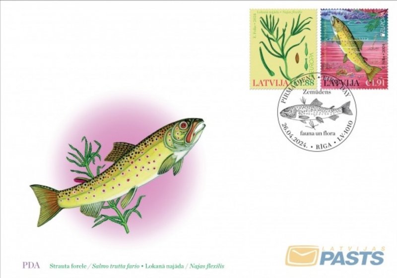 Latvia Lettland Lettonie 2024 Europa CEPT Underwater flora and fauna Fish plant FDC - Image 1