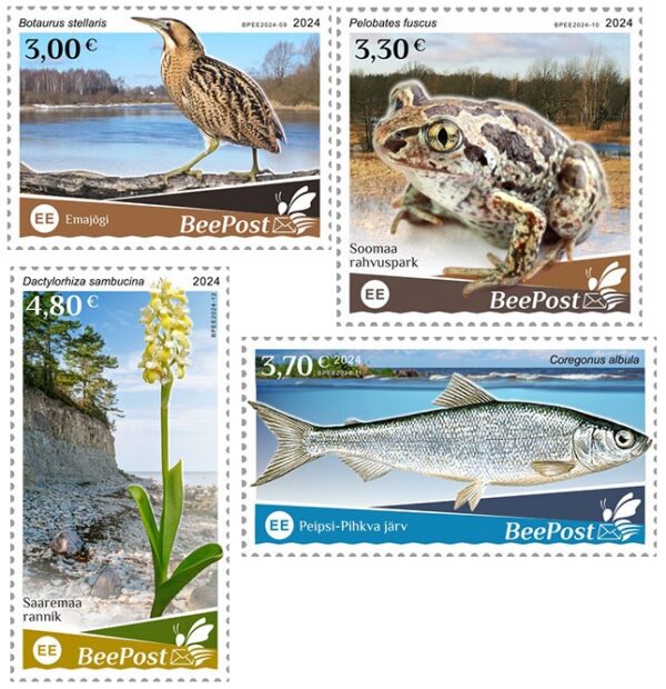 Estonia Estland Estonie 2024 Water flora and fauna bird frog fish orchid national parks Europa BeePost set of 4 stamps MNH