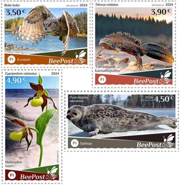 Finland Finnland Finlande 2024 Water flora and fauna bird triton seal orchid national parks Europa BeePost set of 4 stamps MNH