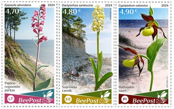 Estonia Finland Lithuania 2024 Water flora and fauna Orchids national parks Europa BeePost set of 3 stamps MNH