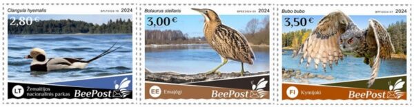 Estonia Finland Lithuania 2024 Water flora and fauna Birds national parks Europa BeePost set of 3 stamps MNH