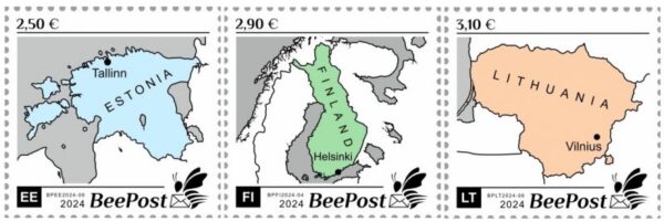 Estonia Finland Lithuania 2024 State maps Definitives BeePost set of 3 stamps MNH