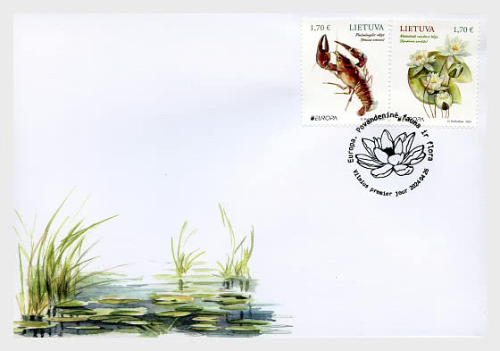 Lithuania Litauen Lituanie 2024 Europa CEPT Underwater flora and fauna LP set of 2 stamps FDC