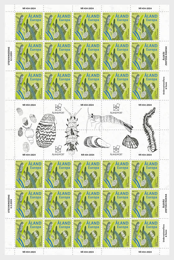 Aland islalnds Åland Finland 2024 Europa CEPT Underwater fauna & flora sheetlet with all labels MNH