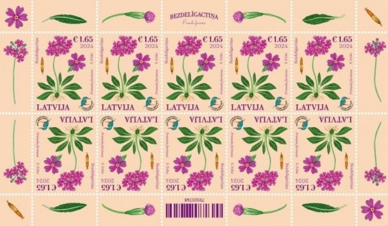 Latvia Lettland Lettonie 2024 Nature Fund Bird’s-eye Primrose flower sheetlet MNH - Image 1