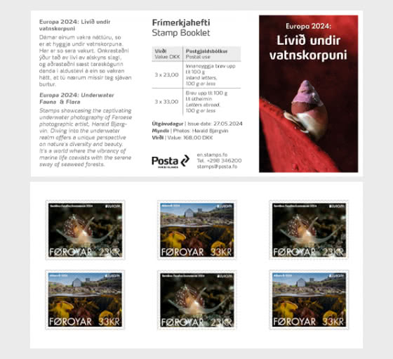 Faroe Islands Denmark 2024 Europa CEPT Undewater flora and fauna self-adhesive stamps booklet MNH