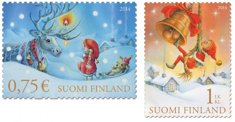 Finland Finnland Finlande 2014 Christmas Greeting stamps Deer set of 2 stamps MNH - Image 1