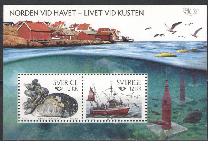 Sweden Suede Schweden 2010 Life by the sea Ship landscape Scandinavian joint issue block MNH - Image 1