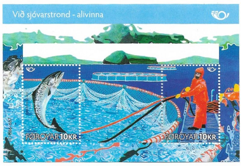Faroe Islands Denmark 2010 Life by the sea Fish Fishing Scandinavian joint issue block MNH - Image 1