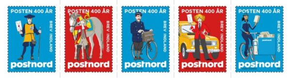 Denmark Danemark Danmark 2024 Postnord Postman through 400 years set of 5 stamps MNH