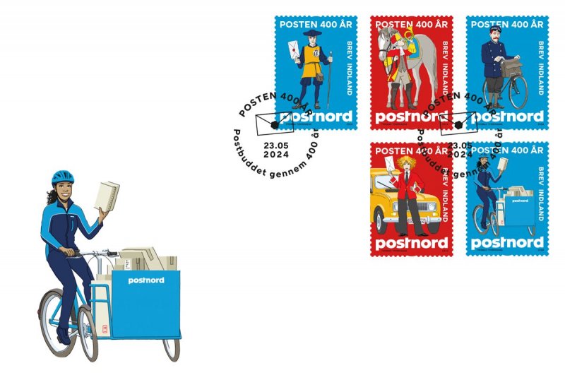 Denmark Danemark Danmark 2024 Postnord Postman through 400 years FDC - Image 1