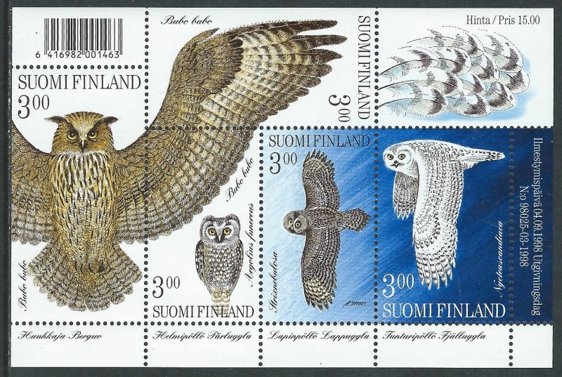 Finland Finnland Finlande 2006 Owls birds set of 5 stamps in block MNH - Image 1