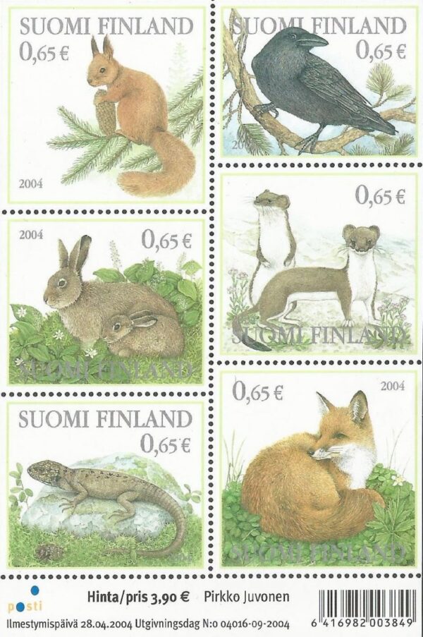 Finland Finnland Finlande 2004 Fauna of a finnish forest set of 6 stamps in block MNH