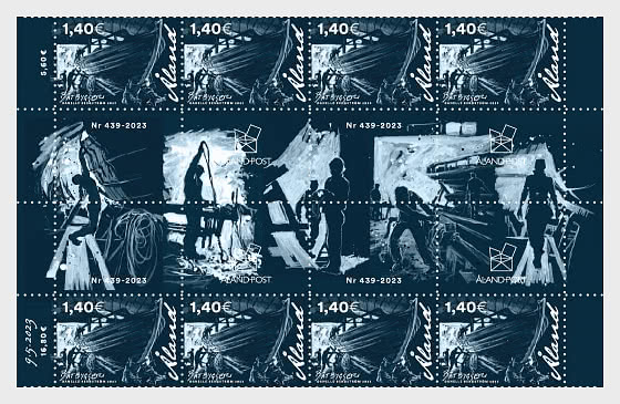 Aland Islands Åland Finland 2023 Shipbuilding block of 8 stamps and 16 labels MNH