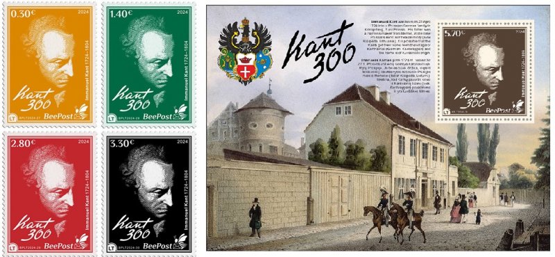 Lithuania Litauen Lituanie 2024 Kant 300 ann BeePost set of 4 stamps and block MNH - Image 1