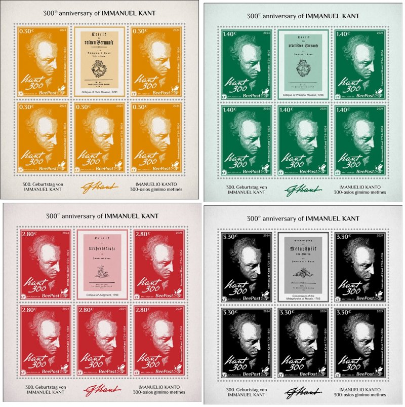 Lithuania Litauen Lituanie 2024 Kant 300 ann BeePost set of 4 sheetlets with labels MNH - Image 1