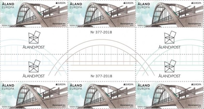 Aland Islands Åland Finland 2018 Europa CEPT Bridges block of 6 stamps and 6 labels MNH - Image 1