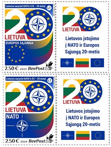 Lithuania Litauen Lituanie 2024 20 Years in EU and NATO BeePost set with labels MNH