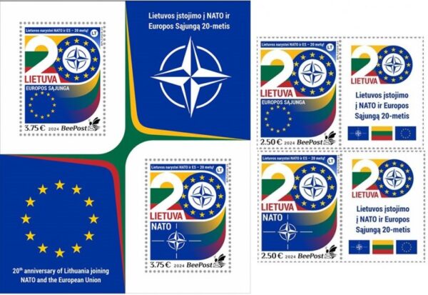 Lithuania Litauen Lituanie 2024 20 Years in EU and NATO BeePost set with labels and block MNH