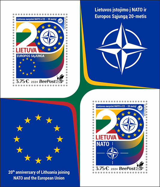 Lithuania Litauen Lituanie 2024 20 Years in EU and NATO BeePost block MNH
