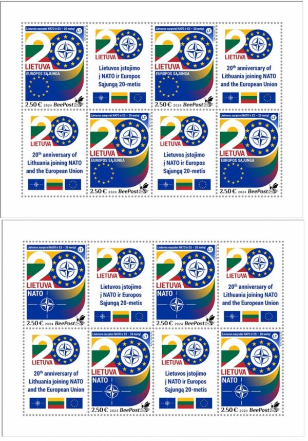 Lithuania Litauen Lituanie 2024 20 Years in EU and NATO BeePost set of 2 sheetlets MNH