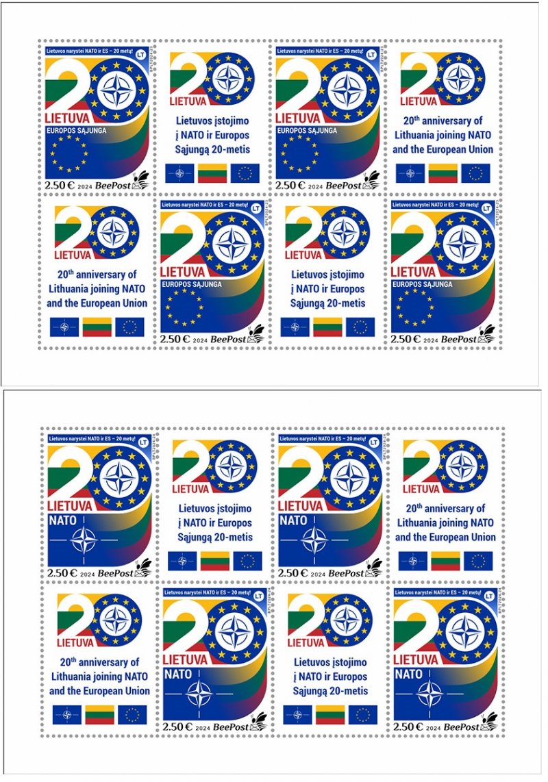 Lithuania Litauen Lituanie 2024 20 Years in EU and NATO BeePost set of 2 sheetlets MNH - Image 1