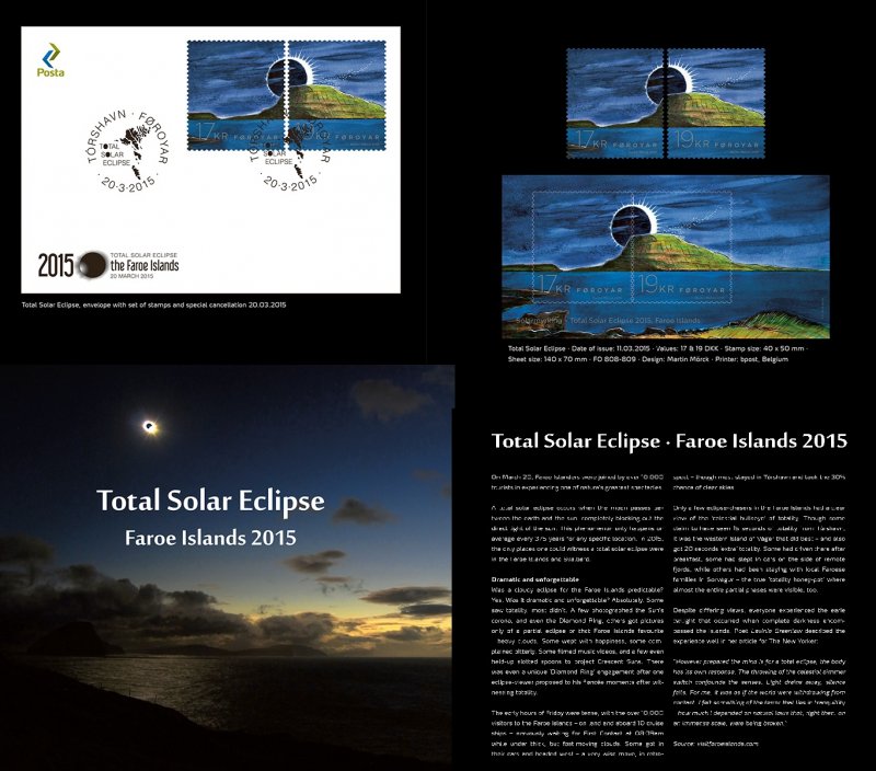 Faroe Islands Denmark 2015 Solar Eclipse special folder with set block and FDC limited edition - Image 1