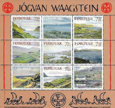 Faroe Islands Denmark 2005 Waagstein paintings landscapes set of 9 stamps in block  sheetlet MNH