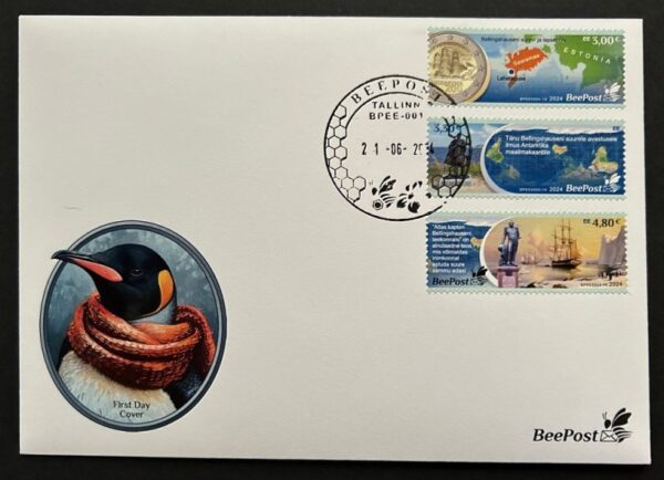 Estonia Estland Estonie 2024 Admiral Bellingshausen Geographical discoveries Antarctica BeePost set of 3 stamps FDC