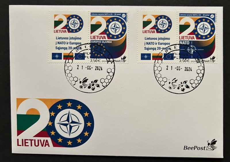 Lithuania Litauen Lituanie 2024 20 Years in EU and NATO BeePost set with labels FDC - Image 1
