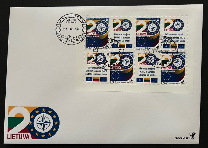 Lithuania Litauen Lituanie 2024 20 Years in EU sheetlet FDC - Image 1