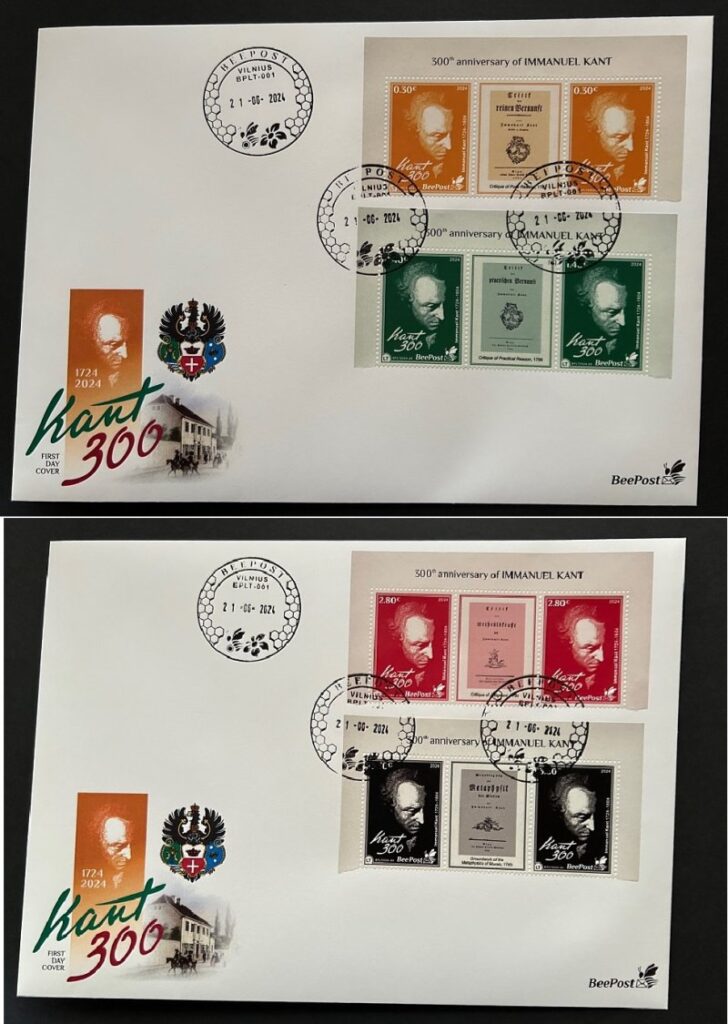 Lithuania Litauen Lituanie 2024 Kant 300 ann BeePost 2 sets with labels in strips FDC