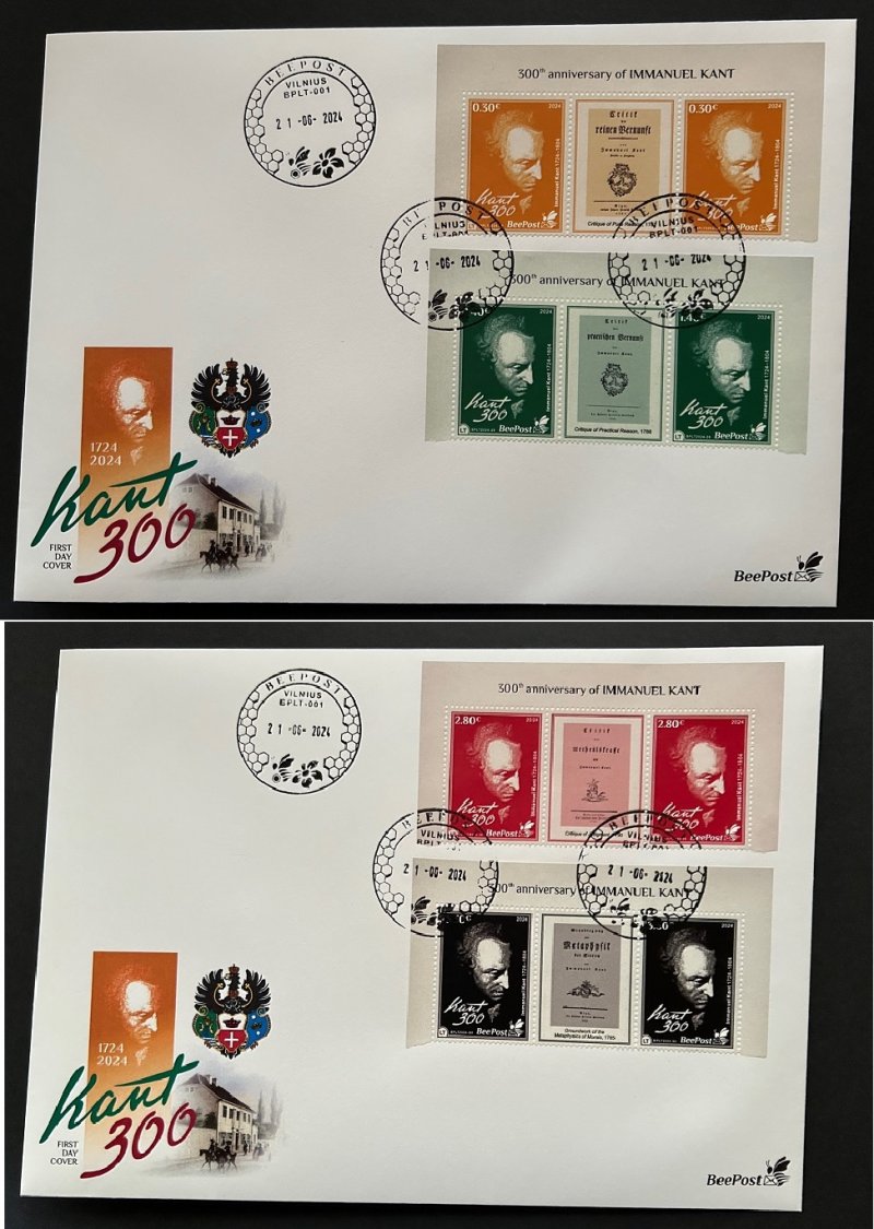 Lithuania Litauen Lituanie 2024 Kant 300 ann BeePost 2 sets with labels in strips  FDC - Image 1