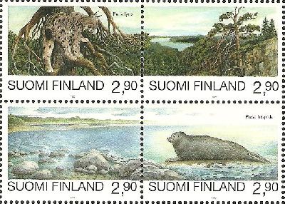 Finland Finlsnde Finnland 1995 Nature Endangered Animals Joint issue with Russia set of 4 stamps in block 2x2 MNH
