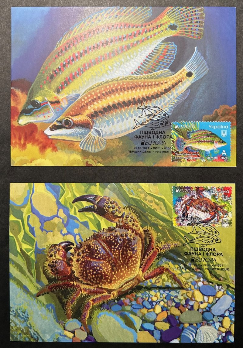 Ukraine 2024 Europa CEPT Undewater fauna Black sea Fish and crab set of 2 maxicards - Image 1