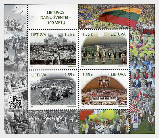 Lithuania Litauen Lituanie 2024 100th Anniversary of the Lithuanian Song Celebration LP set of 4 stamps in block MNH