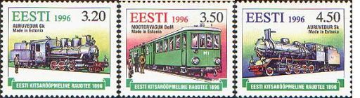 Estonia Estland Estonie 1996 Narrow gauge railways 100 Ann trains set of 3 stamps MNH