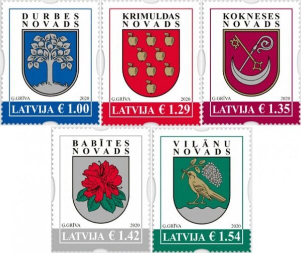 Latvia Lettland Lettonie 2020 Definitives Regional Coat of Arms set of 5 stamps MNH
