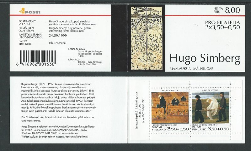 Finland Finnland Finlande 1999 Hugo Simberg painting set of 2 stamps in block in booklet MNH - Image 1
