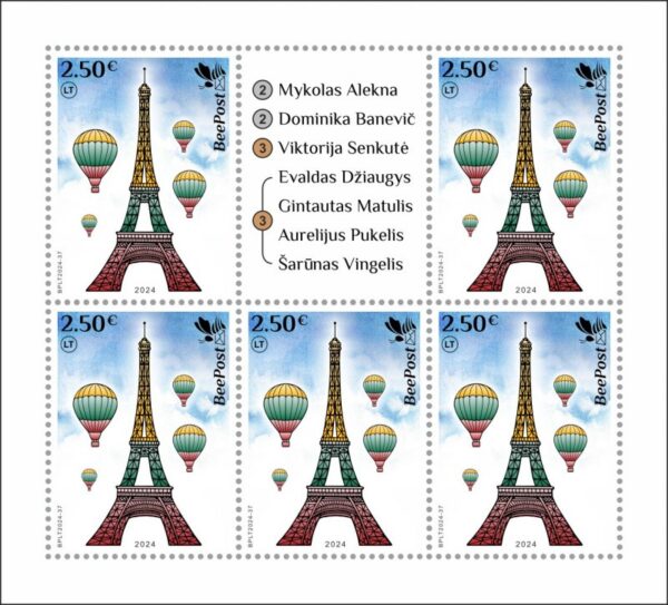Lithuania Litauen Lituanie 2024 Olympic games Paris Olympics LT team awards BeePost sheetlet of 5 stamps with label MNH