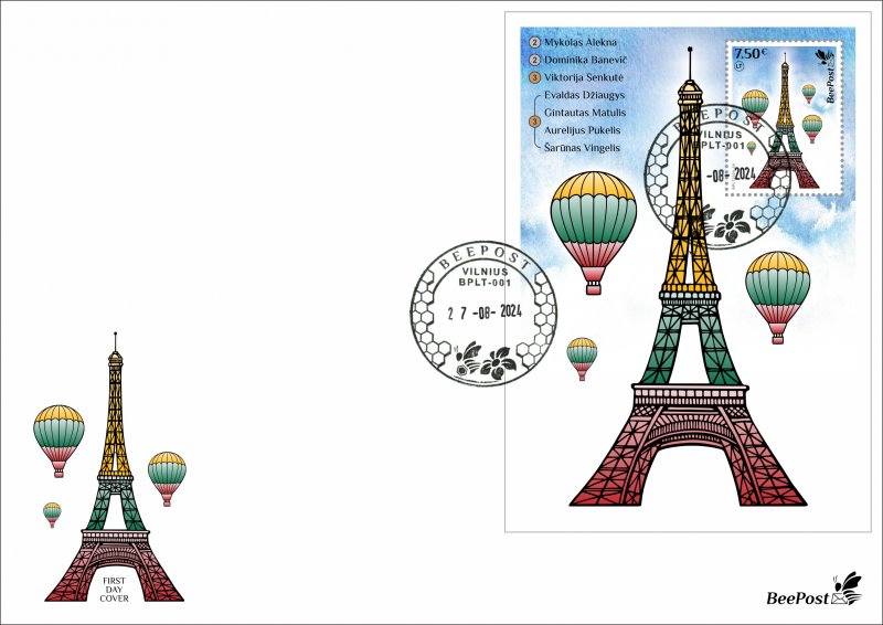 Lithuania Litauen Lituanie 2024 Olympic games Paris Olympics LT team awards BeePost block FDC - Image 1