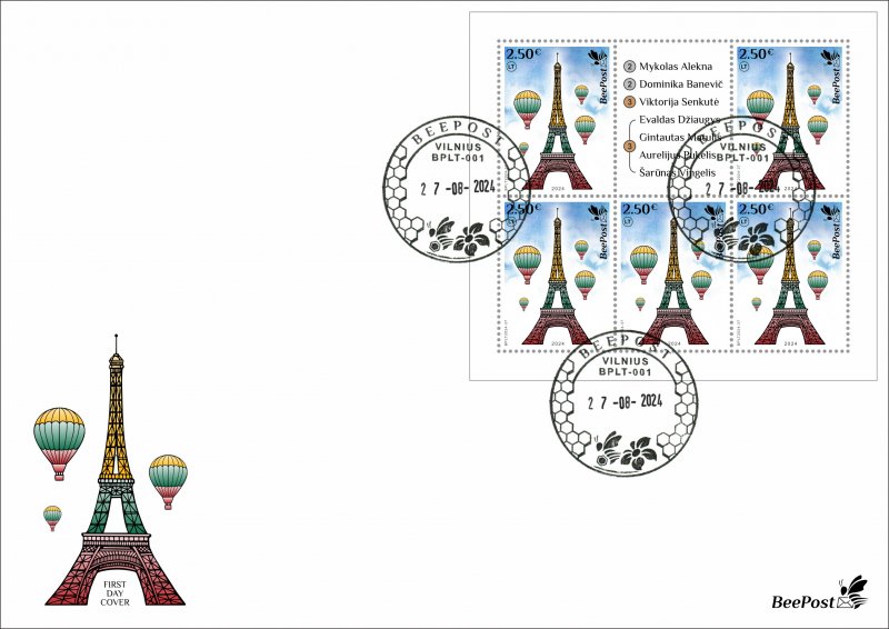 Lithuania Litauen Lituanie 2024 Olympic games Paris Olympics LT team awards BeePost sheetlet FDC - Image 1