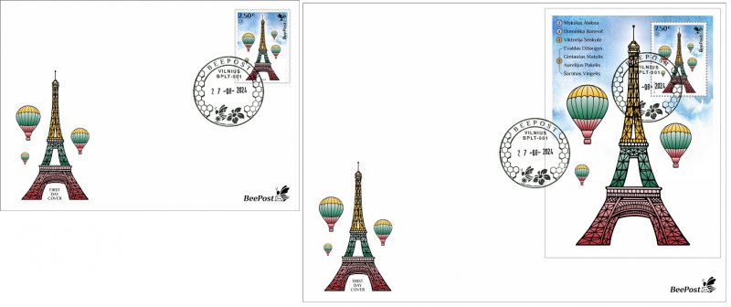 Lithuania Litauen Lituanie 2024 Olympic games Paris Olympics LT team awards BeePost stamp and block FDC - Image 1