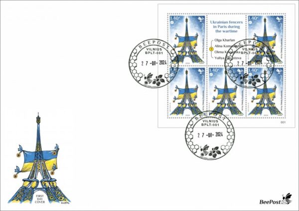 Lithuania Litauen Lituanie 2024 Olympic games Paris Olympics Ukrainian fencers during the wartime BeePost sheetlet FDC